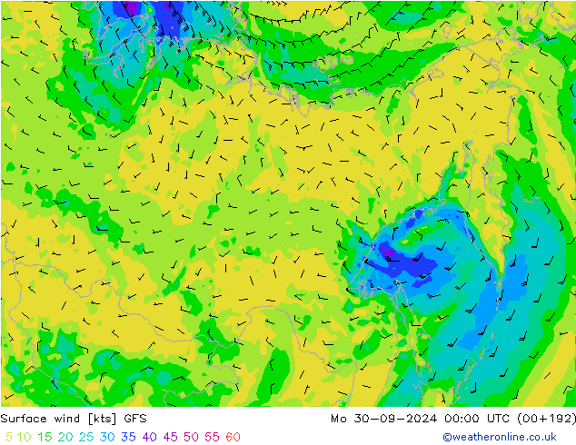 Bodenwind GFS Mo 30.09.2024 00 UTC