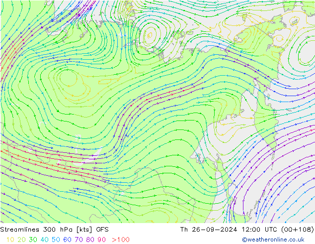 Streamlines 300 hPa GFS Th 26.09.2024 12 UTC