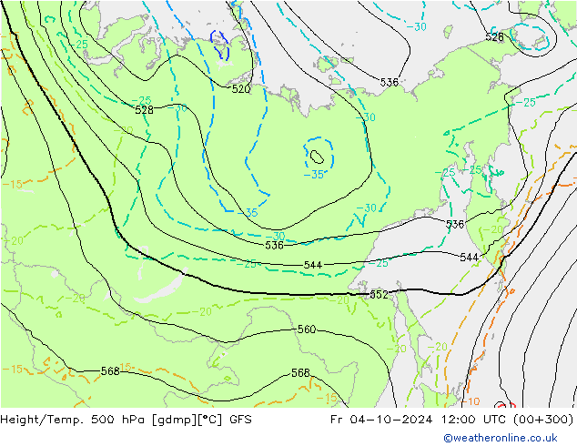 Z500/Rain (+SLP)/Z850 GFS Sex 04.10.2024 12 UTC