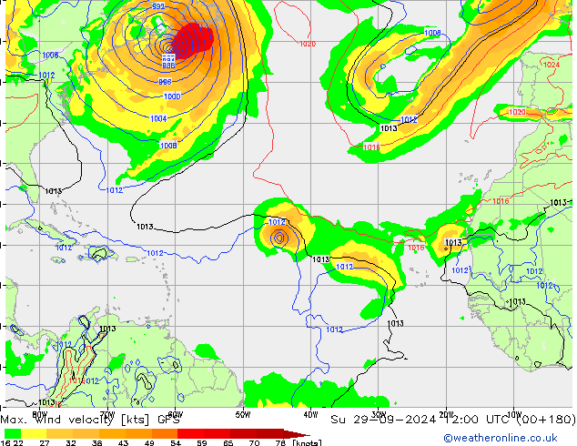 Max. wind velocity GFS Dom 29.09.2024 12 UTC