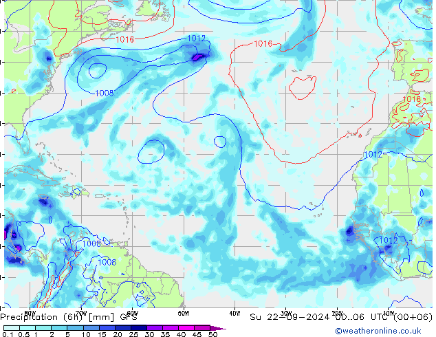 Precipitation (6h) GFS Ne 22.09.2024 06 UTC