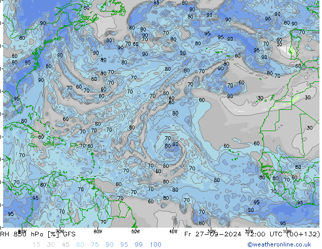 RH 850 гПа GFS Сентябрь 2024