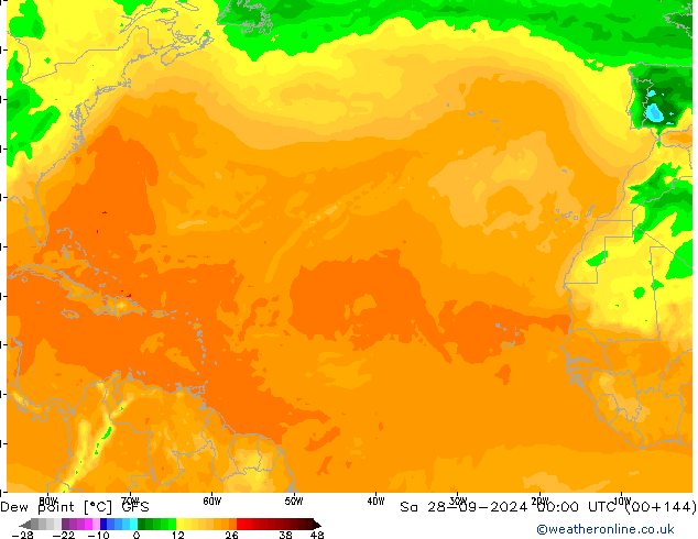 точка росы GFS сб 28.09.2024 00 UTC