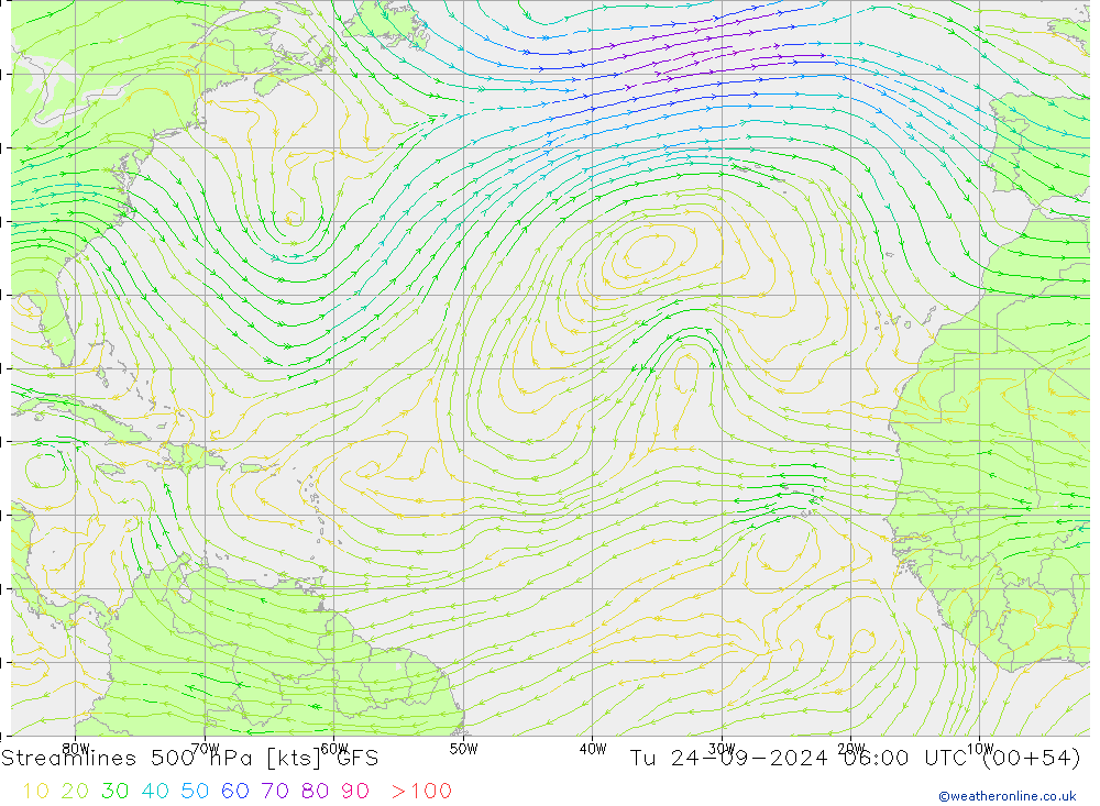 Streamlines 500 hPa GFS Tu 24.09.2024 06 UTC