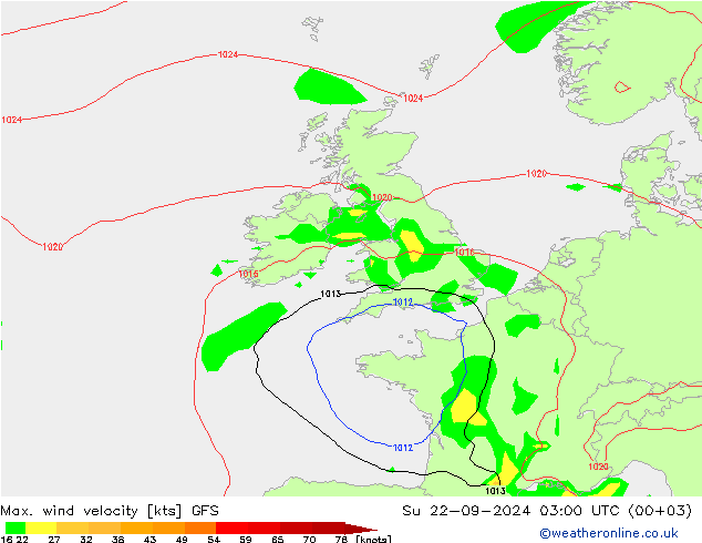 Max. wind snelheid GFS zo 22.09.2024 03 UTC