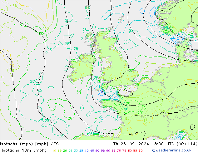 Isotachs (mph) GFS Čt 26.09.2024 18 UTC