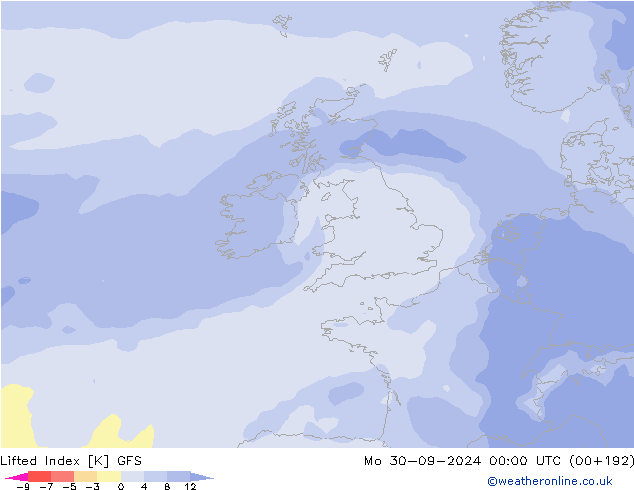 Lifted Index GFS Po 30.09.2024 00 UTC