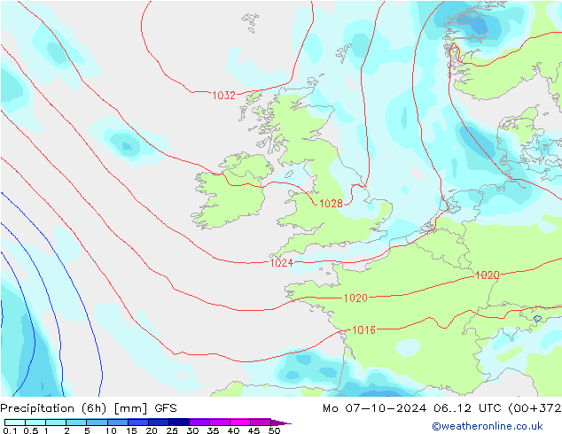 Z500/Rain (+SLP)/Z850 GFS Mo 07.10.2024 12 UTC