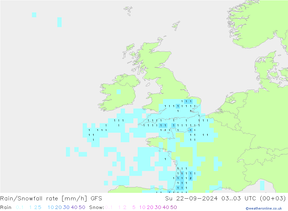 Rain/Snowfall rate GFS Dom 22.09.2024 03 UTC