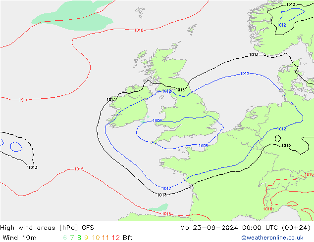 High wind areas GFS Mo 23.09.2024 00 UTC