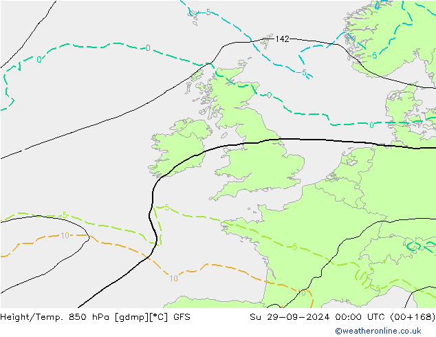 Height/Temp. 850 hPa GFS dom 29.09.2024 00 UTC