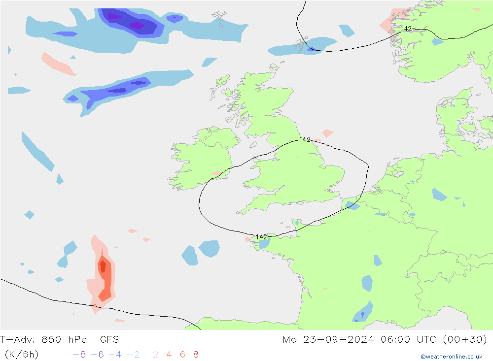 T-Adv. 850 hPa GFS Pzt 23.09.2024 06 UTC