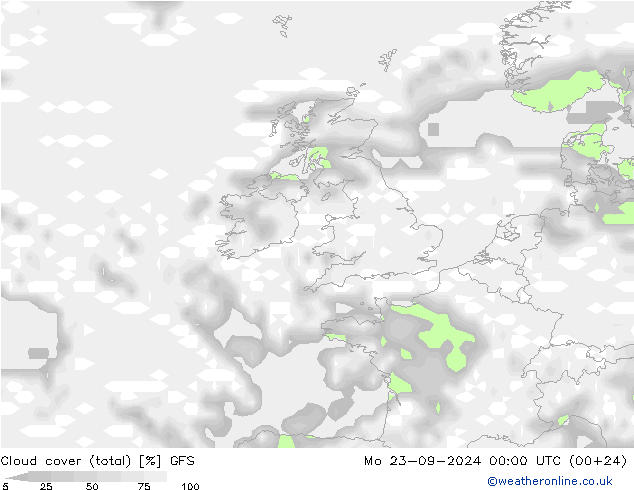 Cloud cover (total) GFS Mo 23.09.2024 00 UTC