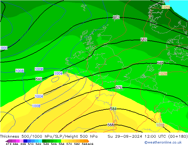 Thck 500-1000hPa GFS dom 29.09.2024 12 UTC