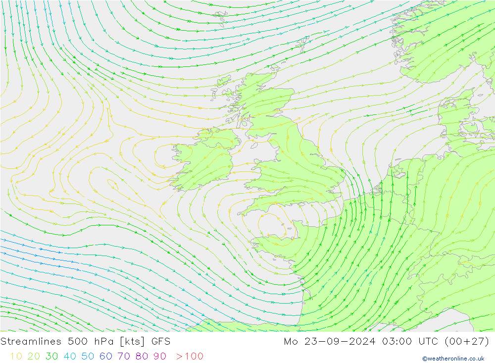 Stroomlijn 500 hPa GFS ma 23.09.2024 03 UTC