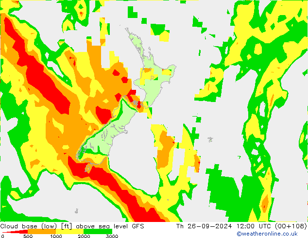 Cloud base (low) GFS чт 26.09.2024 12 UTC