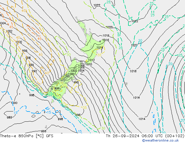 Theta-e 850hPa GFS gio 26.09.2024 06 UTC