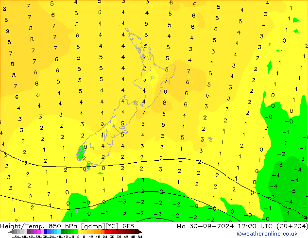 Z500/Rain (+SLP)/Z850 GFS Po 30.09.2024 12 UTC