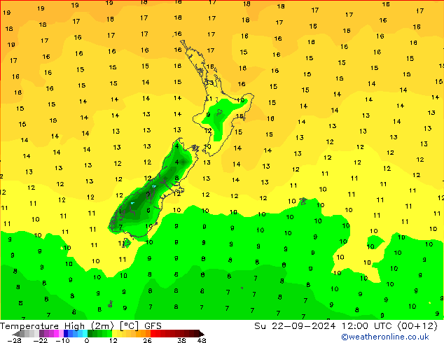 Temperature High (2m) GFS Su 22.09.2024 12 UTC