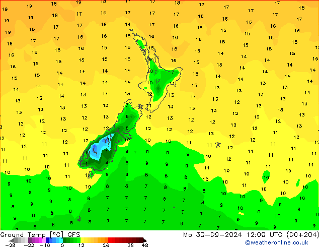 Temp. al suolo GFS lun 30.09.2024 12 UTC