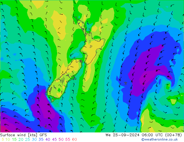 Surface wind GFS We 25.09.2024 06 UTC