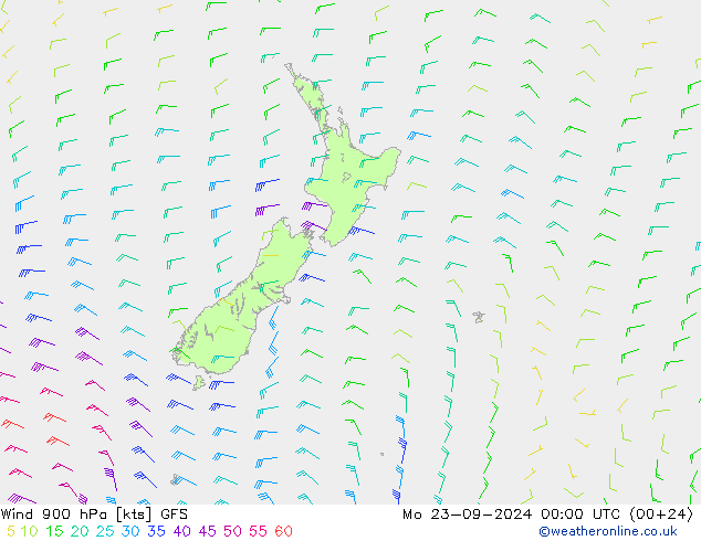 Wind 900 hPa GFS Po 23.09.2024 00 UTC