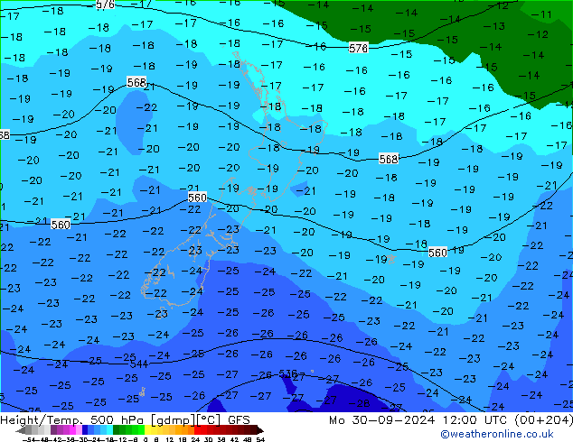 Z500/Rain (+SLP)/Z850 GFS Po 30.09.2024 12 UTC