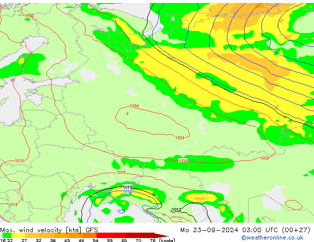 Maks. Rüzgar Hızı GFS Pzt 23.09.2024 03 UTC