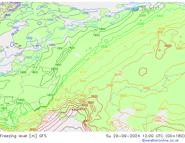 Zero termico GFS dom 29.09.2024 12 UTC