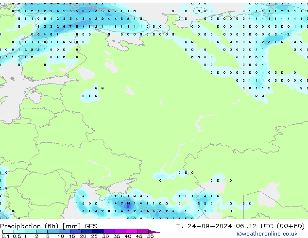 осадки (6h) GFS вт 24.09.2024 12 UTC