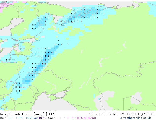 Rain/Snowfall rate GFS сб 28.09.2024 12 UTC