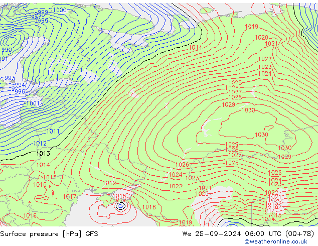 приземное давление GFS ср 25.09.2024 06 UTC