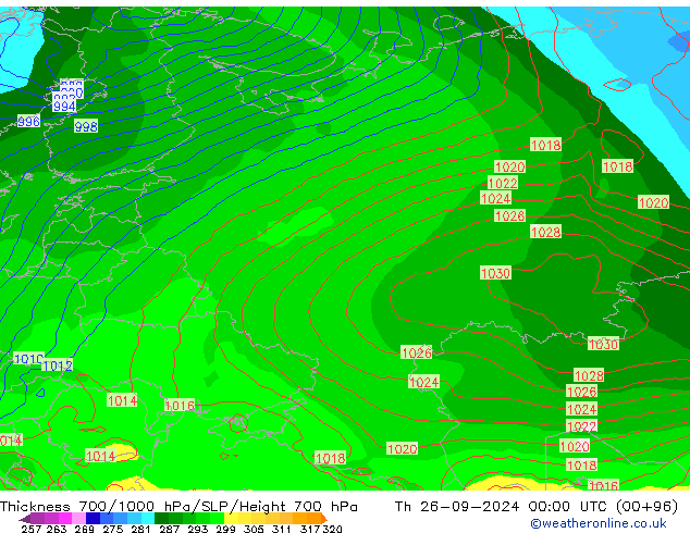 Schichtdicke 700-1000 hPa GFS Do 26.09.2024 00 UTC