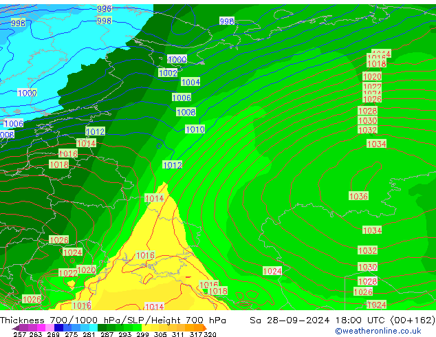 Thck 700-1000 hPa GFS Sa 28.09.2024 18 UTC