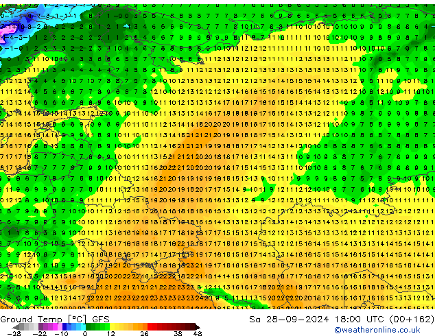 Ground Temp GFS Sa 28.09.2024 18 UTC