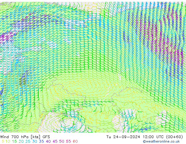 Vento 700 hPa GFS Ter 24.09.2024 12 UTC