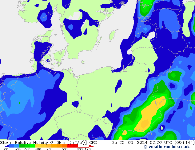 Storm Relative Helicity GFS Sa 28.09.2024 00 UTC