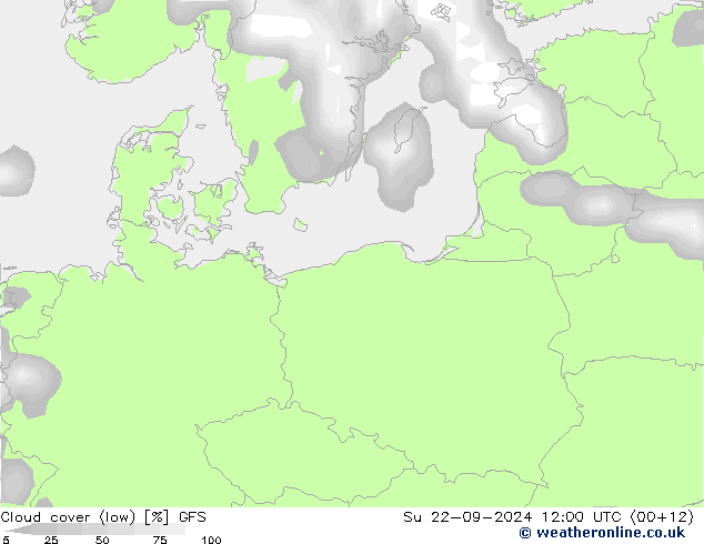 Cloud cover (low) GFS Su 22.09.2024 12 UTC