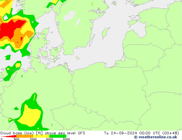 Cloud base (low) GFS Ter 24.09.2024 00 UTC