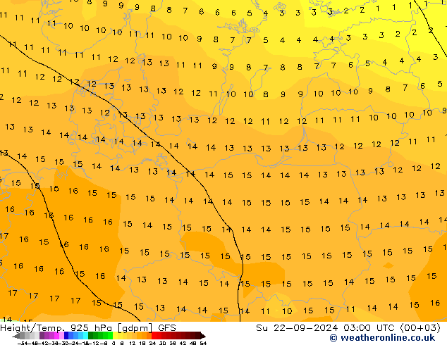 Height/Temp. 925 hPa GFS Ne 22.09.2024 03 UTC