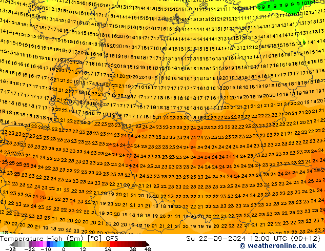 Höchstwerte (2m) GFS So 22.09.2024 12 UTC