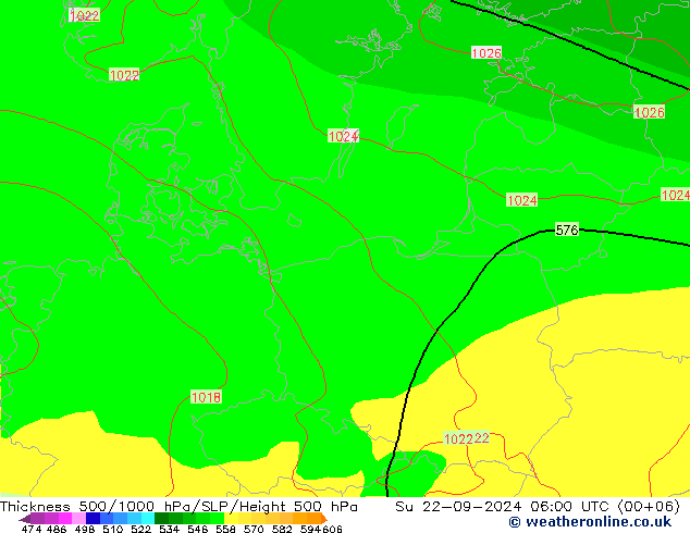 Thck 500-1000hPa GFS Dom 22.09.2024 06 UTC