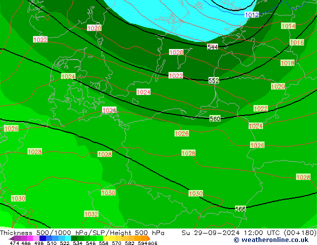 Thck 500-1000гПа GFS Вс 29.09.2024 12 UTC