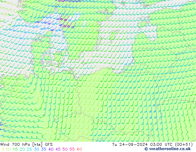 Wind 700 hPa GFS Tu 24.09.2024 03 UTC