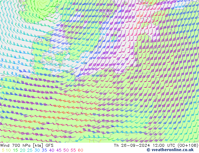 Vento 700 hPa GFS Qui 26.09.2024 12 UTC