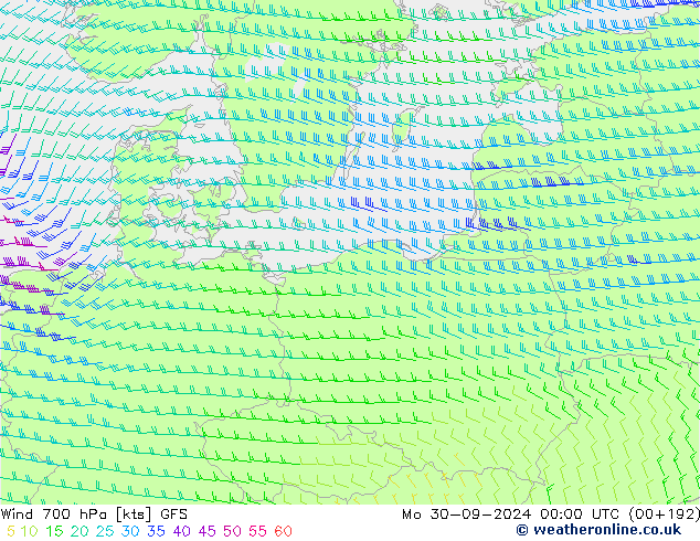 Wind 700 hPa GFS Mo 30.09.2024 00 UTC