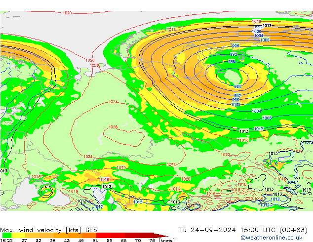 Max. wind velocity GFS Tu 24.09.2024 15 UTC