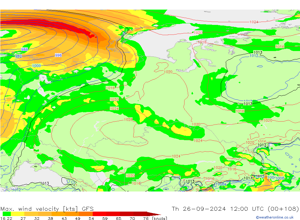 Max. wind velocity GFS Th 26.09.2024 12 UTC