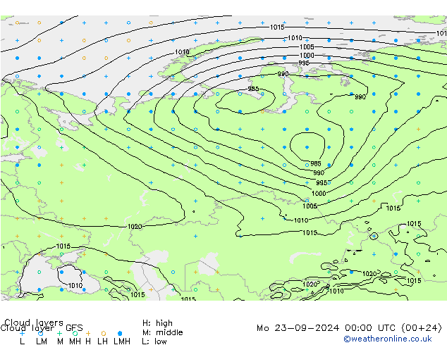 Wolkenlagen GFS ma 23.09.2024 00 UTC