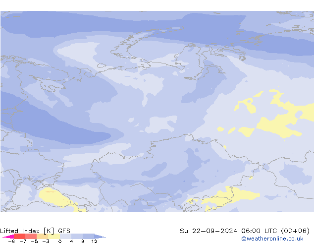 Lifted Index GFS Вс 22.09.2024 06 UTC